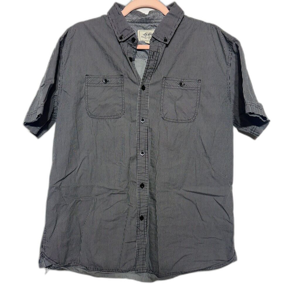Ecko Unltd Work Shirt Mens L Hickory Stripe Button Up Streetwear Vintage Y2K